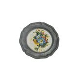 Vintage Zınn Çerçeveli Dekoratif Çiçek Temalı Duvar Tabağı 10Cm 010
