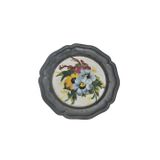 Vintage Zınn Çerçeveli Dekoratif Çiçek Temalı Duvar Tabağı 10Cm 011