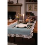 vintagetasarım Runner Çiçekli Fırfırlı Vintage Duck Keten 40x125cm