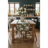 vintagetasarım runner çiçekli fırfırlı vintage yeşil duck keten 40x130 cm