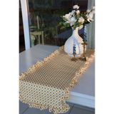 vintagetasarım runner fırfırlı dama desenli sarı duck keten 40x130cm