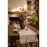 vintagetasarım Runner Kareli Fırfırlı Vintage Bej Krem Duck Keten 40x130cm