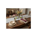 vintagetasarım runner kareli gri fırfırlı vintage duck keten 40x130cm