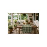 vintagetasarım runner kareli yeşil fırfırlı vintage duck keten 40x130cm