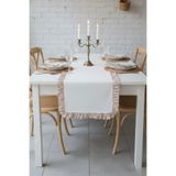 vintagetasarım runner kırık beyaz fırfırlı çiçekli vintage 40x130cm duck keten