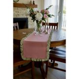 vintagetasarım runner pembe çiçekli vintage fırfırlı 40x130cm duck keten