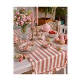 vintagetasarım Runner pembe çizgili fırfırlı vintage duck keten 40x130