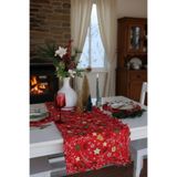 vintagetasarım yılbaşı konsepti runner kırmızı fırfırlı 40x130cm duck keten