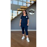 Vio Moda Büyük Beden Çiçek Aksesuarlı Tayt Takım