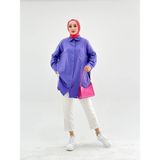 Vio Shine Vıoshıne Kadın Düğmeli Bürümcük Keten Gömlek - Lila - Standart
