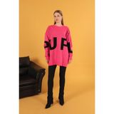 Vio Shine Vioshine Kadın Oversize Baskılı Triko Kazak - Pembe - Standart