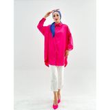 Vio Shine Vıoshıne Kadın Oversize Saten Gömlek - Fuşya - Standart