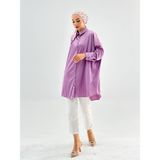 Vio Shine Vıoshıne Kadın Oversize Saten Gömlek - Lila - Standart