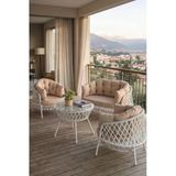 Viola Serisi 1. Sınıf 2+1+1 Beyaz Rattan Cappucino Minder Bahçe Takımı, Balkon Takımı