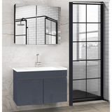 Viola1 Antrasit 80 cm Ayna Dolaplı Seramik Lavabolu Mdf Banyo Dolabı Seti--Hazır Kurulu--