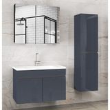 Viola1 Antrasit 80+35 cm Ayna Dolaplı, Boy Dolaplı Seramik Lavabolu Mdf Banyo Dolabı Seti--Hazır Kurulu--