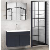 Viola1 Siyah 65 cm Ayna Dolaplı Seramik Lavabolu Mdf Banyo Dolabı Seti--Hazır Kurulu