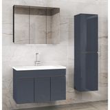 Viola3-Antrasit (100+35) 135 cm Mdf-Aynalı Seramik Lavabolu Banyo Dolabı Takımı**demonte Değil**