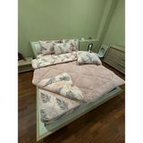 Violacasa Çift Kişilik Welsoft Pufidik Uyku Seti 195x215 cm Yaprak Desenli Pudra Renkli Yorgan ve Lastikli Çarşaf