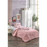 Violacasa Çift Taraflı Tek Kişilik Welsoft Yorgan 155 x 215 cm Pudra Pembe Desenli Silikon Elyaf