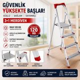 Violent Merdiven 3+1 Max 120 kg Dayanım Güçlü Alüminyum Gövde Kaymaz Taban Merdiven Yüksekliği 80cm