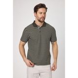 Violes Erkek Haki Çizgili Slim Fit %100 Pamuk Polo Yaka Tişört - 3XL