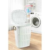Violet 65 Litre Bambu Desenli Çamaşır Sepeti, Halat Kulplu, Beyaz Renk