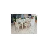 Violet 80X140 Camlı Masa 6 Sandalye Rattan Takım Çöl Beji