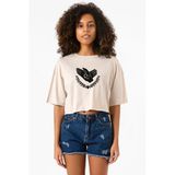 Violet Evergarden Anime Ch Postal Company Logo Bej Kadın Crop Tshirt