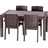 Violet Rattan 4'lü Kahverengi Camlı Bahçe Masa Takımı