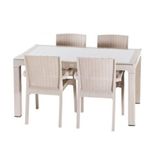 Violet Rattan 80x140cm 4lü Camlı Bahçe Mobilyası Oturma Grubu Cappucino