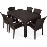 Violet Rattan 90X150CM 6lı Camsız Bahçe Mutfak Masa Takımı Kahve - Kahverengi