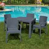 Violet Rattan 90x90cm 4lü Camsız Bahçe Mutfak Masa Takımı Antrasit