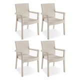 Violet Rattan Koltuk Rattan Bahçe Balkon Sandalyesi Kapuçino (4 Adet) - Krem Rengi