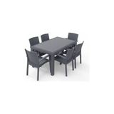Violet Rattan Masa Takımı 80X140 Camlı Masa 6 Kişilik Sandalye Seti Bahçe Balkon Teras Takımı - Antrasit