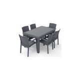 Violet Rattan Masa Takımı 90x150 Camlı Masa 6 Kişilik Rattan Sandalye Seti Bahçe Balkon Teras Takımı - Antrasit