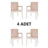 Violet Rattan Sandalye Kollu Koltuk Bahçe Balkon Teras Sandalyesi Cappuccino 4 Kişilik Set
