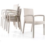 Violet Rattan Sandalye Takımı 4 Kişilik Kollu Koltuk Bahçe Balkon Teras Sandalyesi - Krem