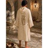 Violet Store Müslin Pamuk Bornoz Banyo,plaj,havuz Yaz,kış Kapüşonlu Bornoz Unisex-Su Emici-Leopar Desen - 9+ Yaş - Beyaz