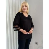 ViolettaXL Kadın Büyük Beden Yaka Taşlı Kolları Tüllü Esnek Viskon Tunik - 48 - Siyah