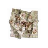 VİOLLA Rayon Büyük Çiçek Desenli Haki Renkli 90x90 Eşarp (İpek İçermez) Kenar Dikiş Şekli El Dikişli