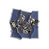 VİOLLA Soft Çember ve Zebra Desenli İndigo Renkli 90x90 Eşarp (İpek İçermez) Kenar Dikiş Şekli El Dikişli