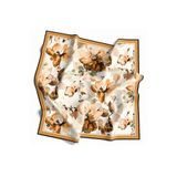 VİOLLA Twill Büyük Çiçek Desenli Hardal Renkli 90x90 Eşarp (İpek İçermez) Kenar Dikiş Şekli El Dikişli