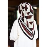 VİOLLA Twill Geometrik Desenli Şarabi Renkli 90x90 Eşarp (İpek İçermez) Kenar Dikiş Şekli El Dikişli