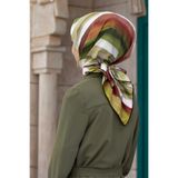 VİOLLA Twill Suluboya Çizgi Desenli Haki - Kiremit Renkli 90x90 Eşarp (İpek İçermez) Kenar Dikiş Şekli El D