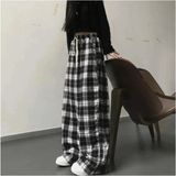 Violon Harajuku Kare Ekose Desenli Siyah Unisex Rahat Kesim Pijama Eşofman Altı - 01-Siyah