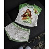 Violon Kadın Winx Club Aisha Karakter Baskılı Pamuklu Şort Tişört Takım - Yeşil