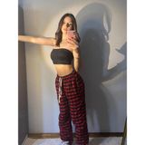 Violon Kırmızı Siyah Kare Ekose Desenli Rahat Unisex Oversize Eşofman Altı Pijama - Kırmızı - Siyah