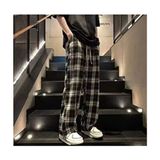 Violon Unisex Pijama Eşofman Altı Kare Ekose Desenli Pamuklu Rahat Kalıp Günlük Stil - Siyah