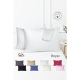 Vionel Home %100 Pamuk 2’li Çizgili Saten Yastık Kılıfı 50 x 70 cm - Beyaz